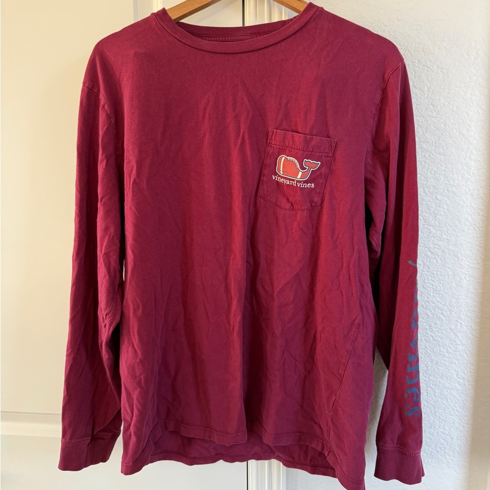 Vineyard Vines Maroon Football Long Sleeve Shirt